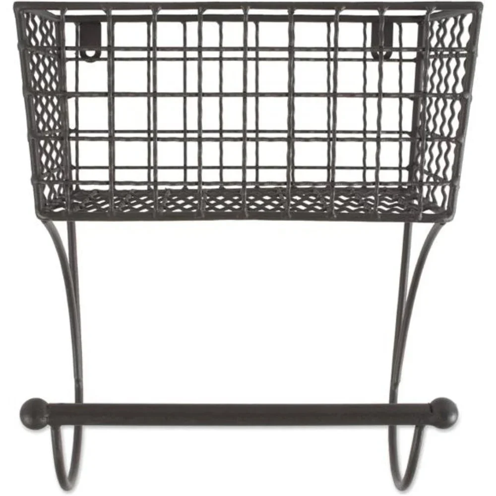 Rustic Farmhouse Bathroom Décor, Metal Storage, Small Towel Bar, Gray